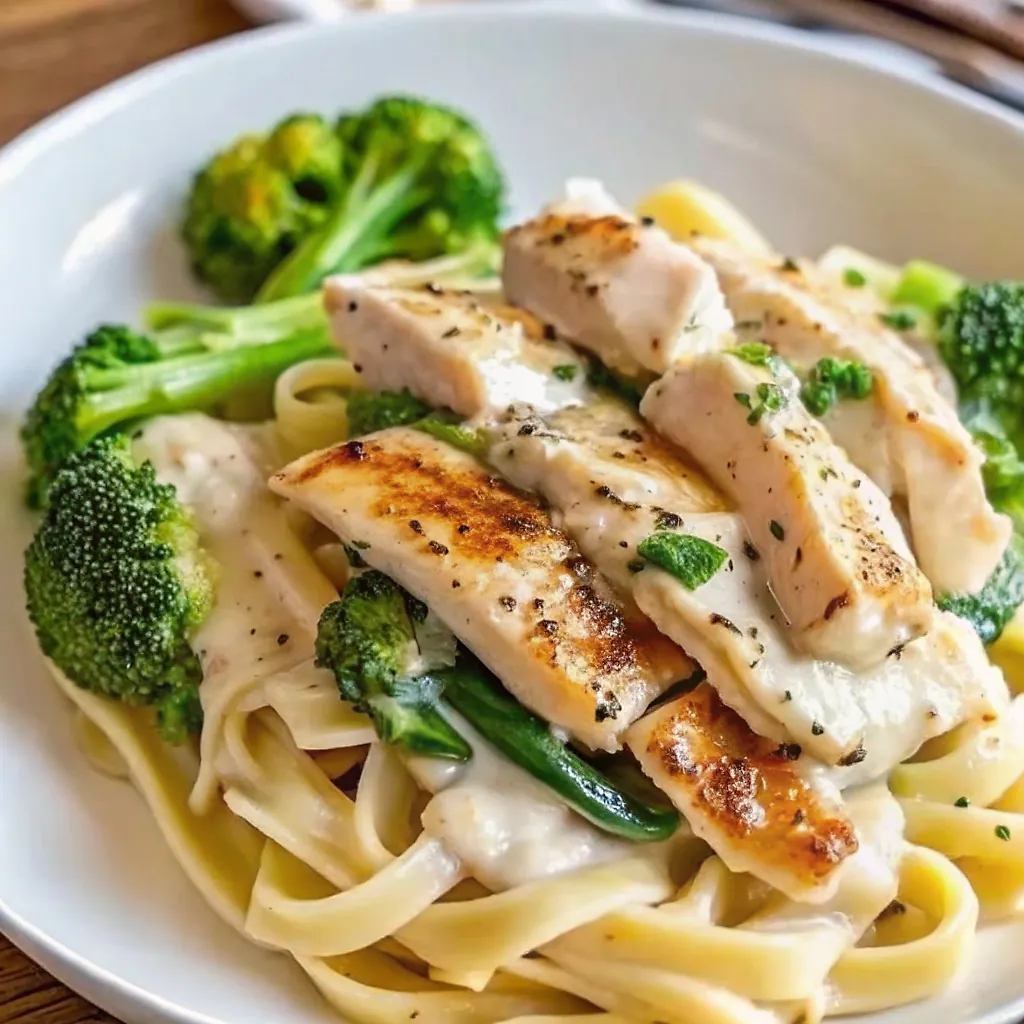 Creamy Garlic Chicken Alfredo with Broccoli & Fettuccine