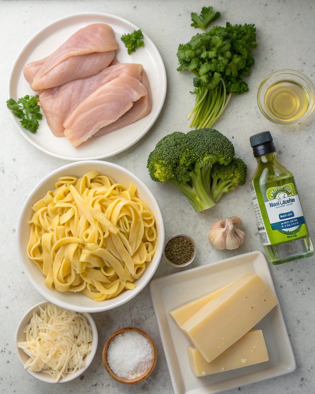 Creamy Garlic Chicken Alfredo with Broccoli & Fettuccine ingredients