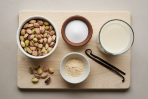 Bowl of homemade pistachio pudding topped with whipped cream and chopped pistachios.