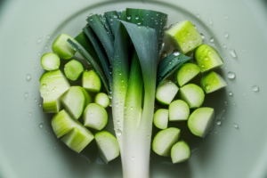 What part of the leek do you eat for soup? Sliced white and light green parts of leeks ready for use in soup recipes