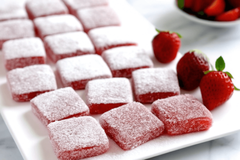 trawberry jelly-filled brownies with rich chocolate layers and strawberry jelly filling, garnished with fresh strawberries