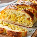 A warm, inviting image of freshly baked Cheese Bread , showcasing its golden crust and gooey, melted cheese center.