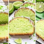 A beautifully presented slice of Key Lime Pound Cake with lime glaze, lime slices, and mint leaves.