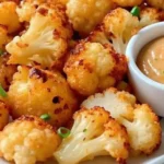 A finished tray of Crispy Roasted Cauliflower with Parmesan, parsley, and tahini sauce for added flair.