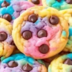 A tray of festive Easter Chocolate Chip Cookies with pastel sprinkles and chocolate chips.