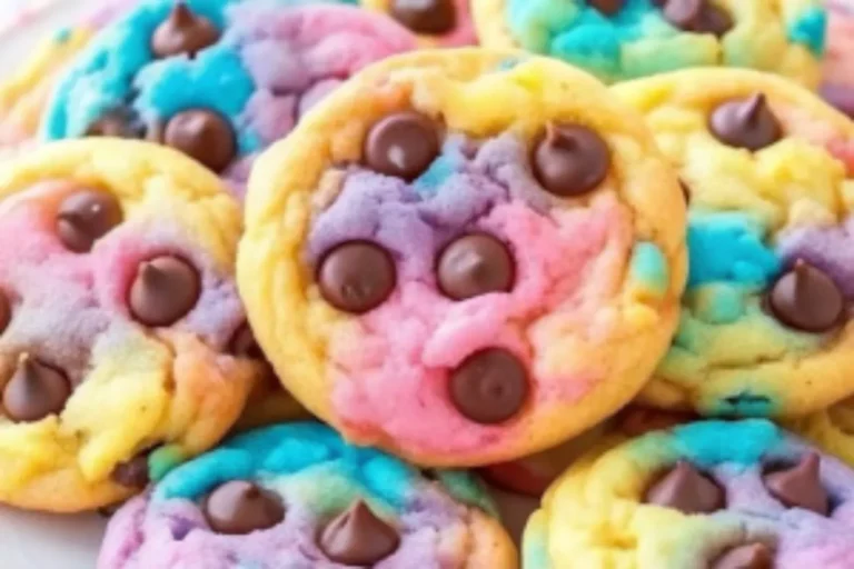 A tray of festive Easter Chocolate Chip Cookies with pastel sprinkles and chocolate chips.