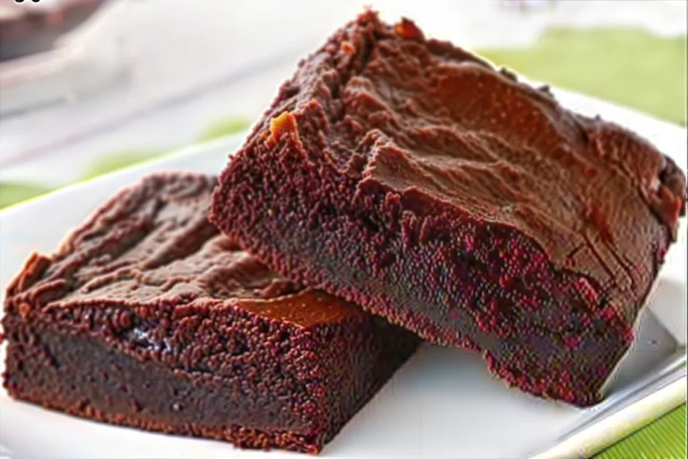 A tray of Vegan Sweet Potato Brownies with a sprinkle of powdered sugar and fresh raspberries.