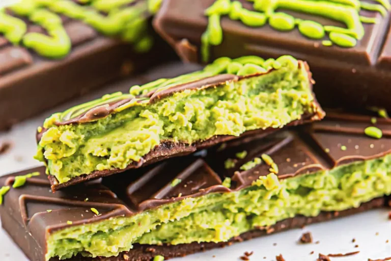 A delicious plate of Dubai Chocolate Bars with knafeh, pistachios, and edible gold dust.