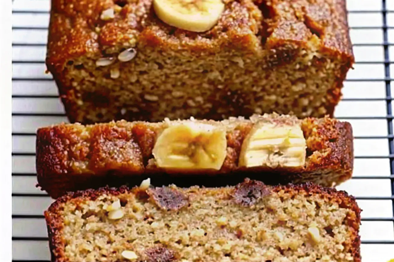 A delicious slice of Cottage Cheese Banana Bread with a fluffy texture and golden crust.