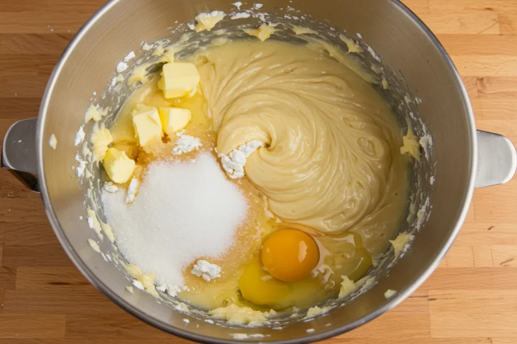 Step-by-step process of mixing Cottage Cheese Banana Bread batter with key ingredients.