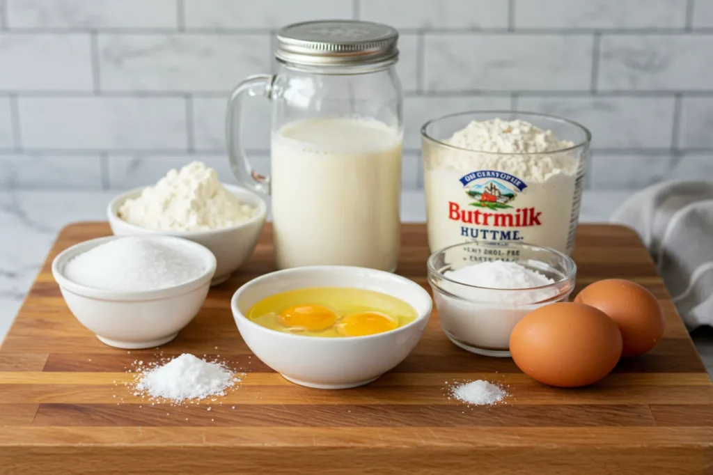 Fresh ingredients for Texas Cake, including sugar, flour, butter, and other essentials.