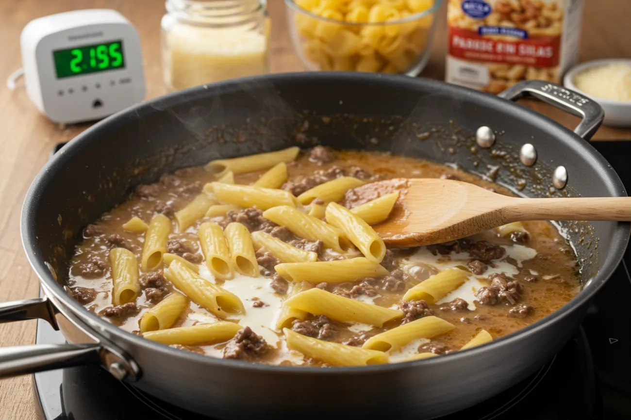 One Pot Creamy Beef And Garlic Butter Pasta