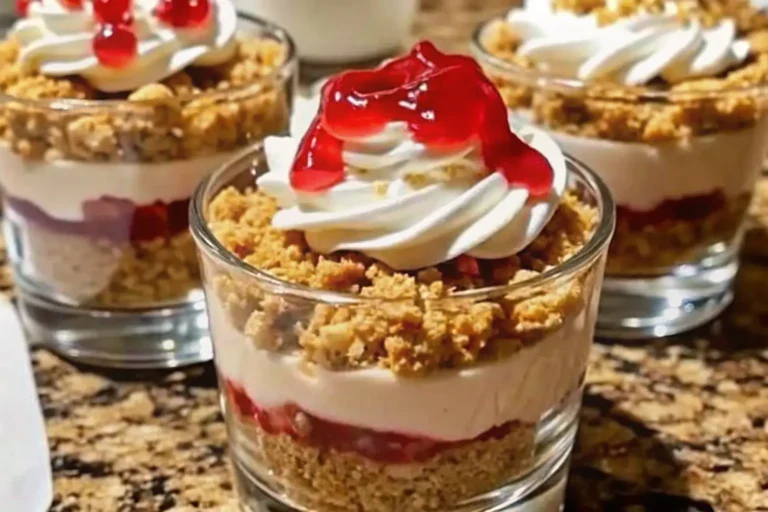 Fireball-Free Cheesecake Shots on a mirrored tray