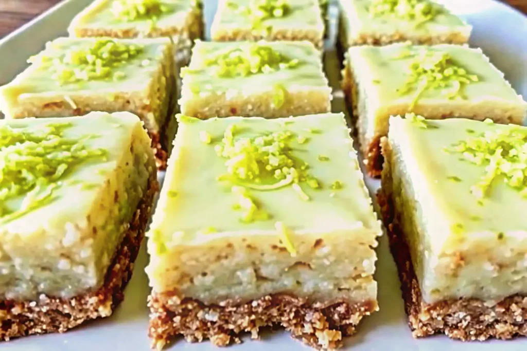 Healthy Key Lime Pie Energy Bars with a crunchy base and zesty filling