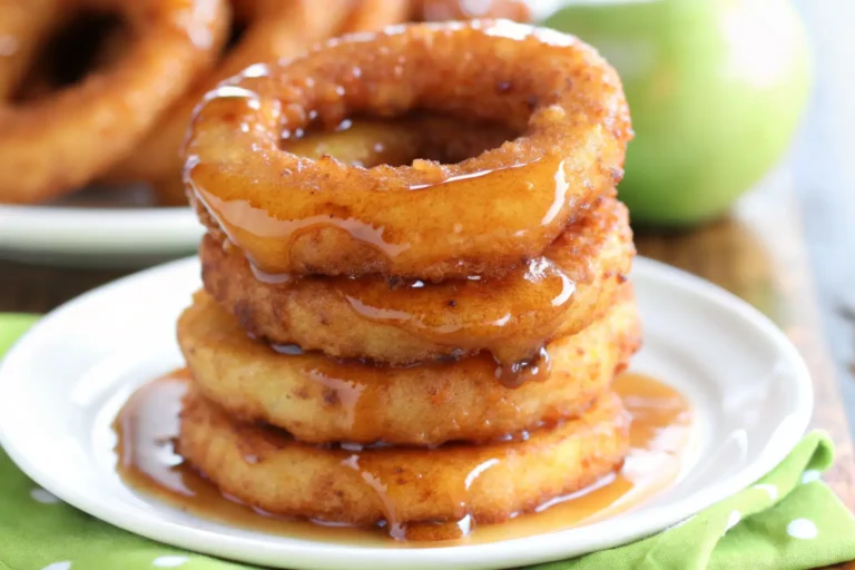 Fried Cinnamon Apple Rings on a rustic platter