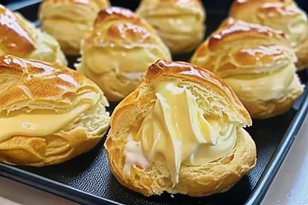 Easy Cream Puffs with creamy filling and powdered sugar