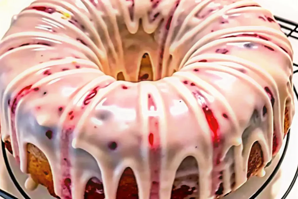 Freshly baked Homemade Strawberry Cream Cheese Pound Cake slice