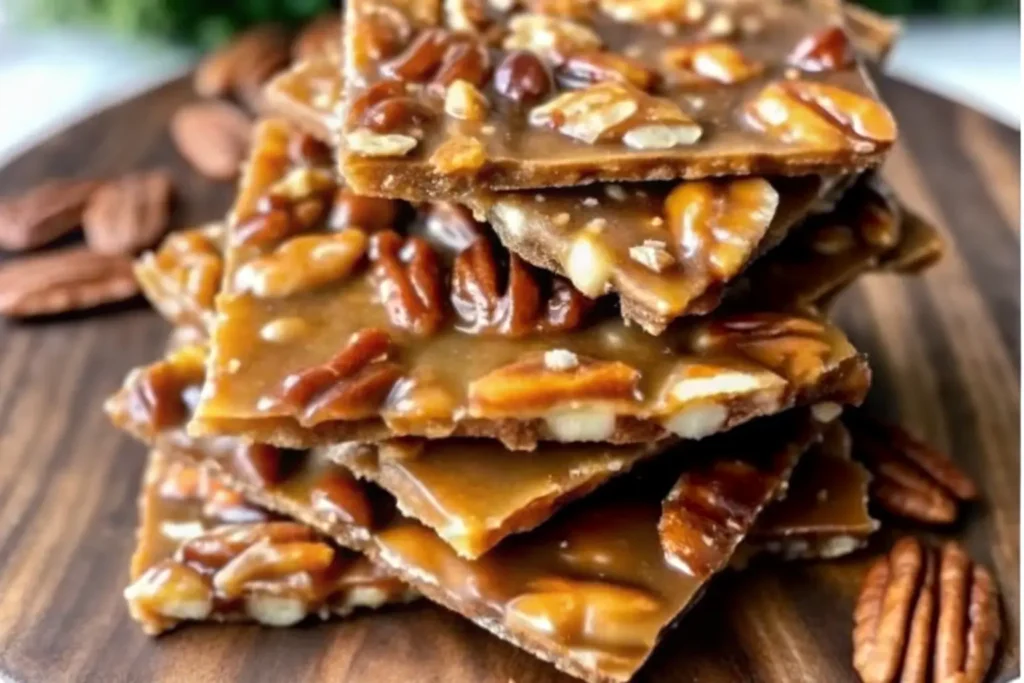 "Freshly baked Pecan Pie Bark with caramelized pecans