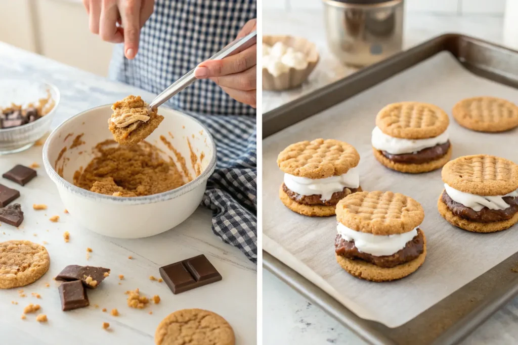 Step-by-step process for Peanut Butter S’mores Sandwich Cookies