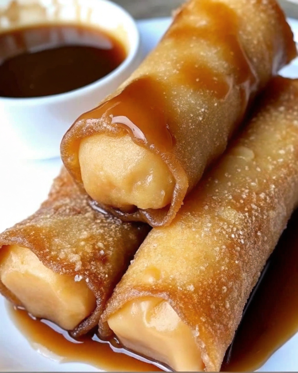 Cheesecake Egg Rolls with Caramel Sauce
