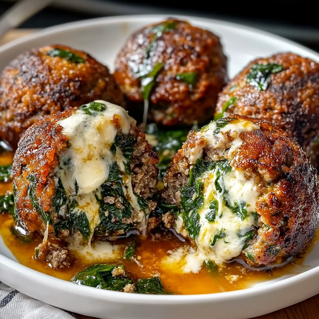 Spinach Garlic Meatballs Stuffed with Mozzarella: Savory Bites for Every Occasion