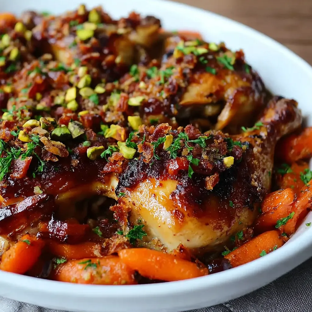 Sweet & Spicy Roast Chicken with Carrots, Dates & Pistachios