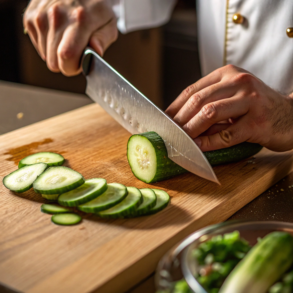 How to slice cucumbers for vinegar salad