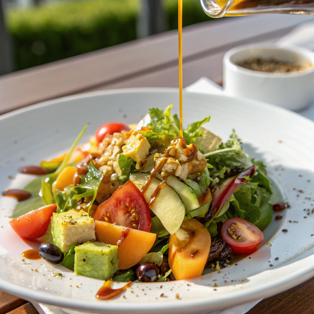 Fresh salad topped with homemade balsamic vinaigrette