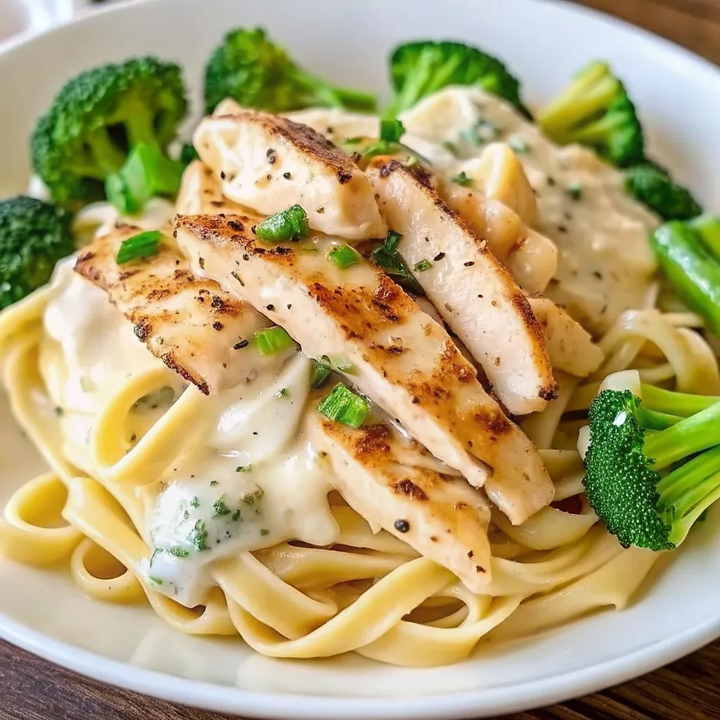 Creamy Garlic Chicken Alfredo with Broccoli & Fettuccine: Best!