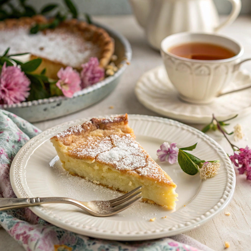 Delicious chess pie slice showcasing recipe ingredients and results