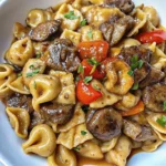 Cowboy Butter Tortellini with Steak & Roasted Red Peppers
