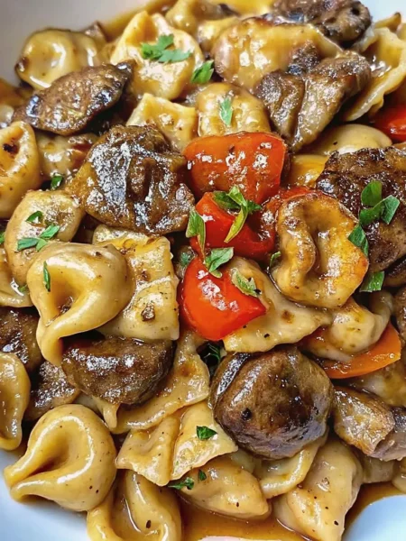 Cowboy Butter Tortellini with Steak & Roasted Red Peppers