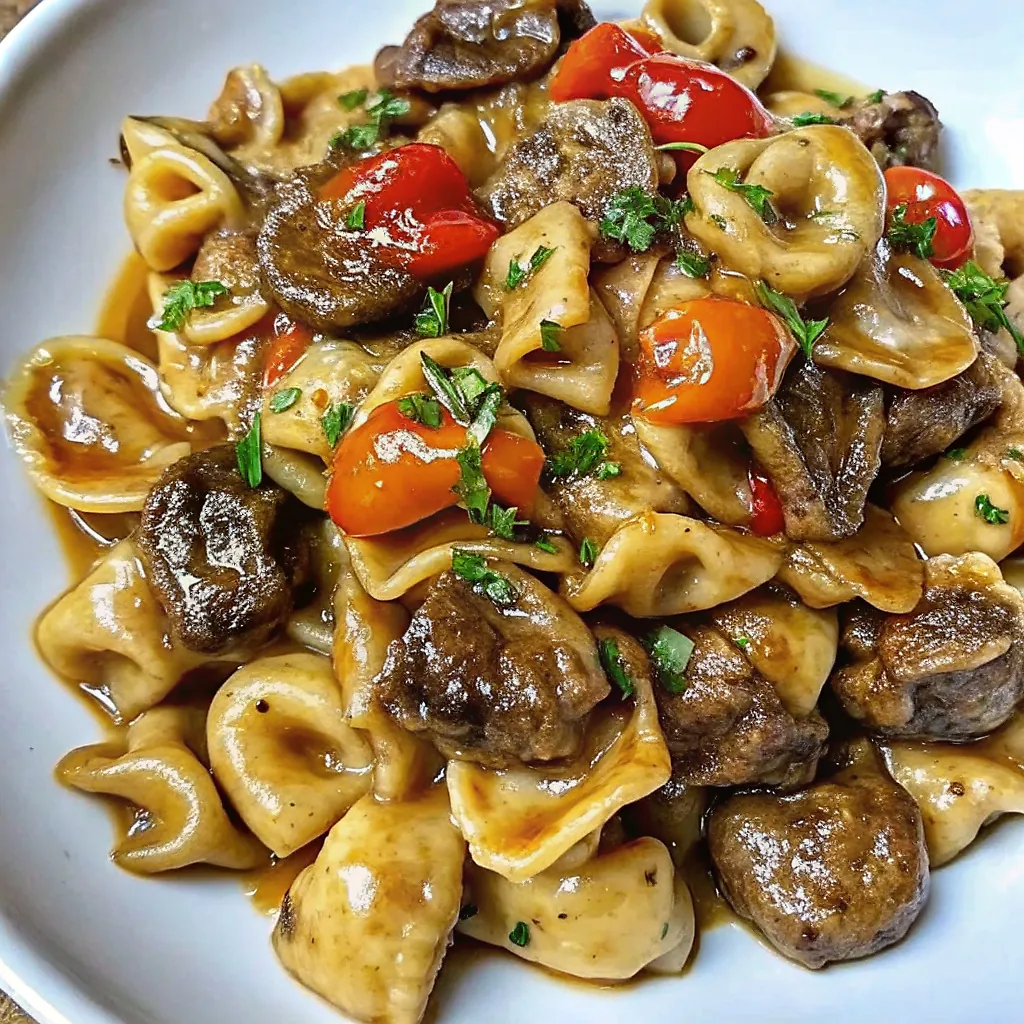 Cowboy Butter Tortellini with Steak & Roasted Red Peppers 