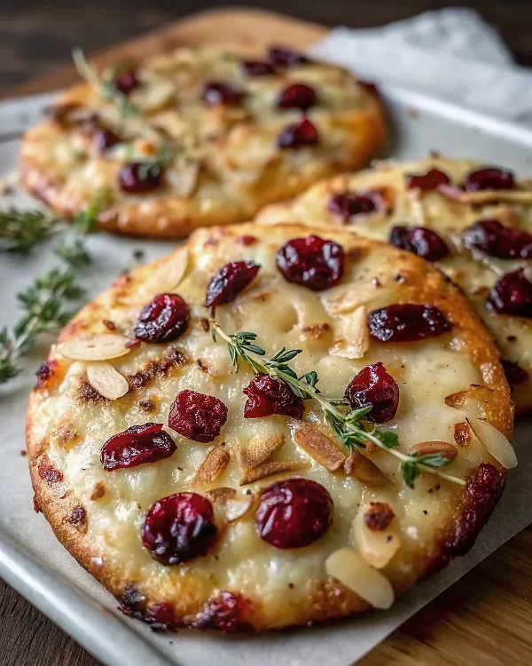 Brie & Cranberry Flatbreads with Almond Crunch