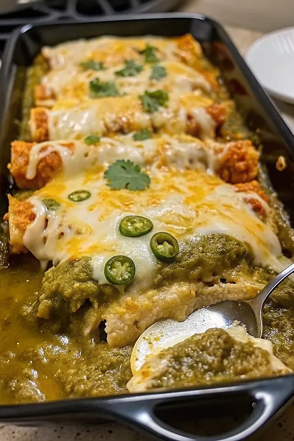 Mexican Green Chile, Chicken And Cheese Enchiladas