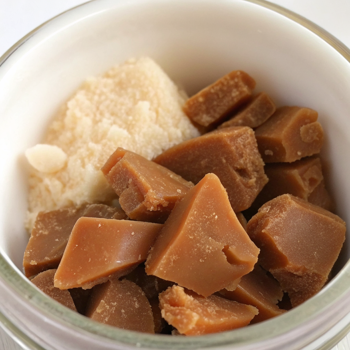 Finished 3-ingredient keto candy pieces arranged on a white plate, showing the golden amber color and perfect hard candy texture