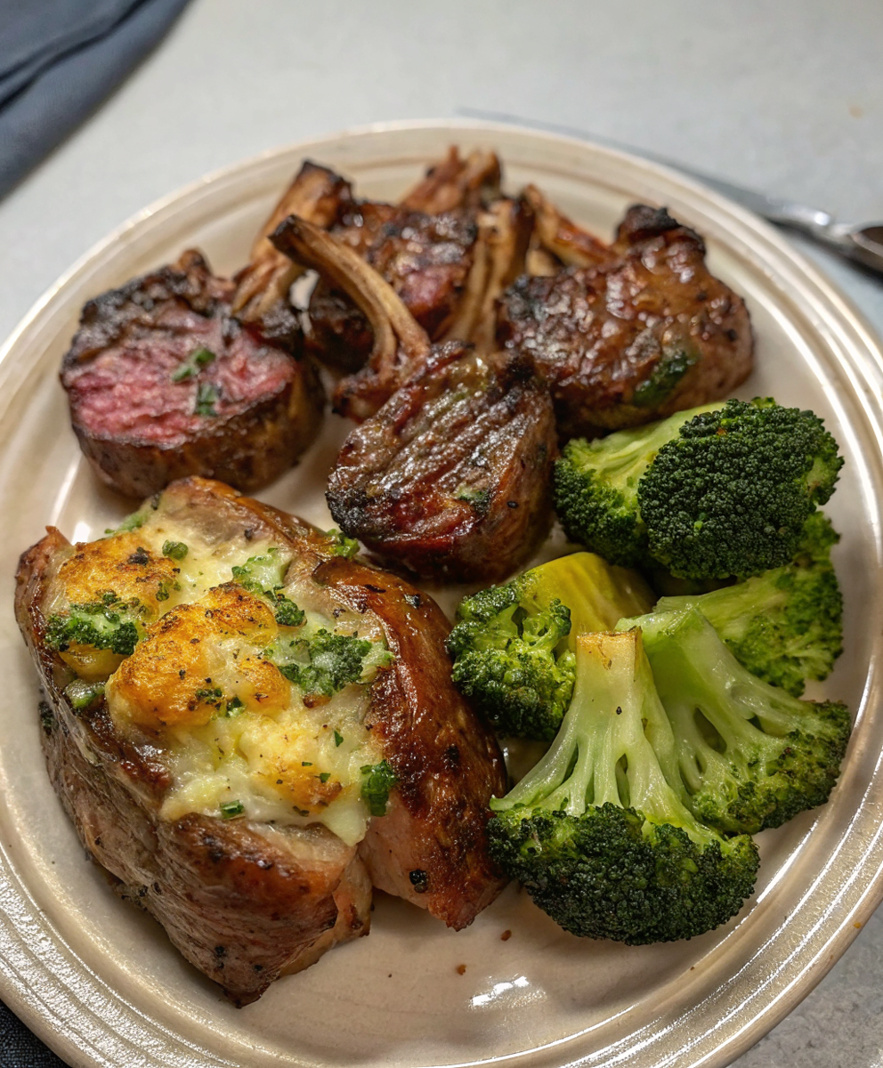 Broiled Lamb Chops with Roasted Potatoes and Broccoli Broiled Lamb Chops with Roasted Potatoes and Broccoli