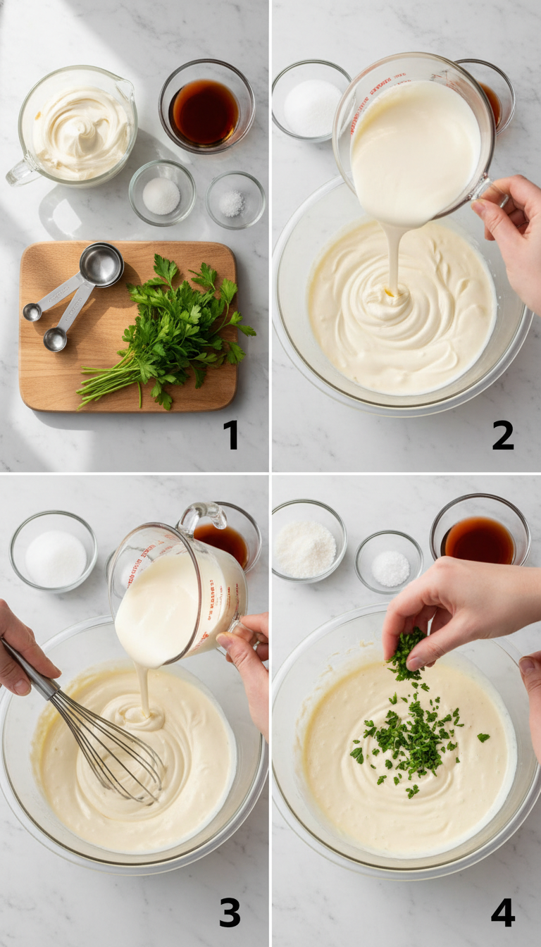 Step by step process of making mayonnaise salad dressing showing whisking technique and ingredient incorporation