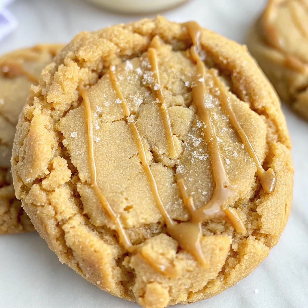 Final presentation of Ultimate Crumbl Peanut Butter Cookie Copycat on white marble surface with artistic lighting