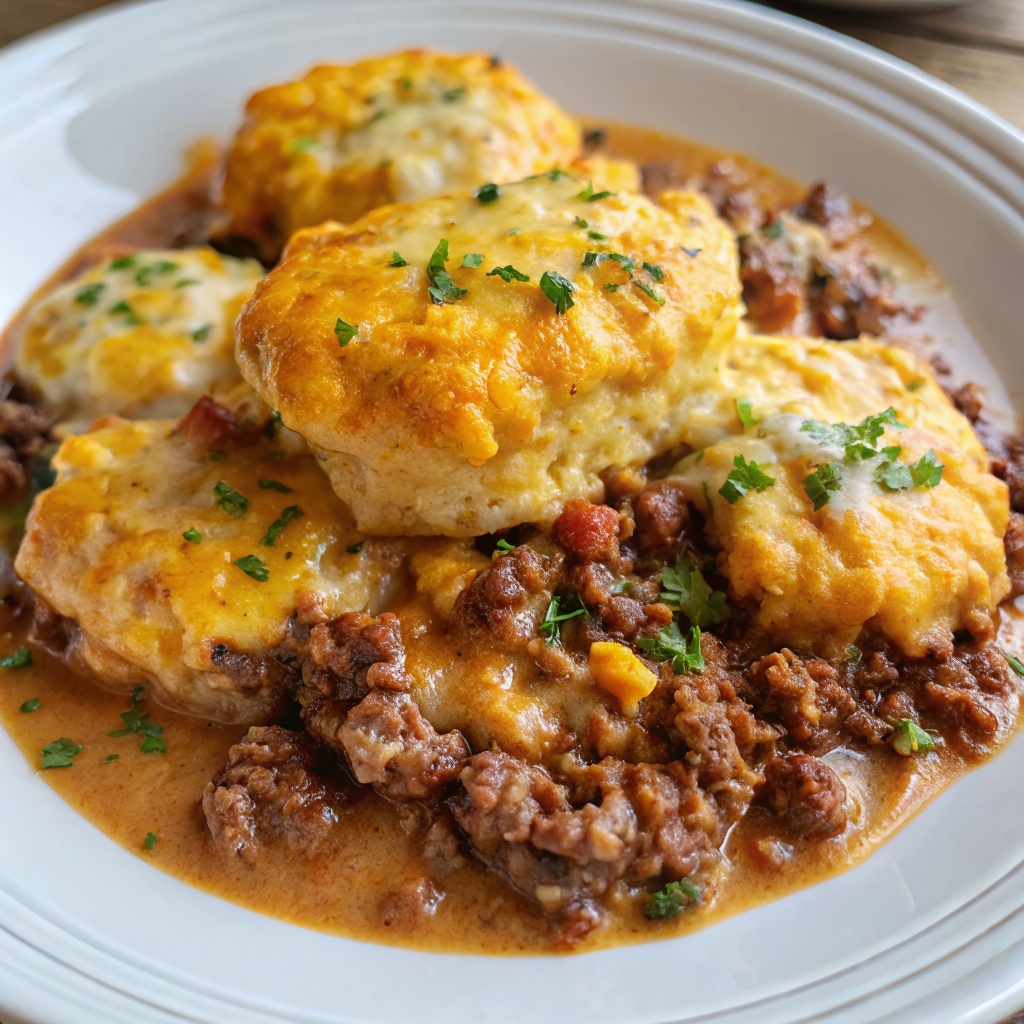 Cattle Drive Casserole with Cheesy Biscuits Recipe Cattle Drive Casserole with Cheesy Biscuits Recipe