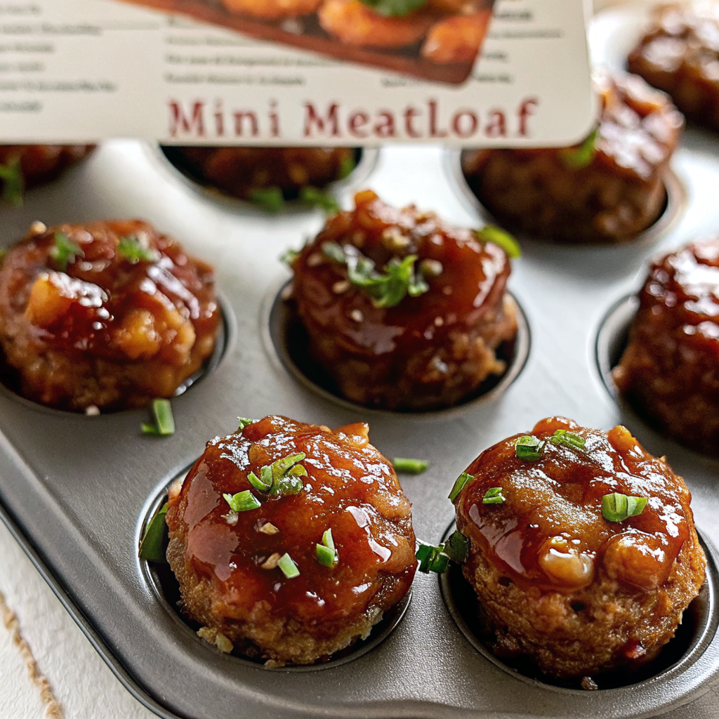 Beautifully plated mini meatloaf with glossy mahogany glaze, garnished with fresh herbs on elegant white dinnerware