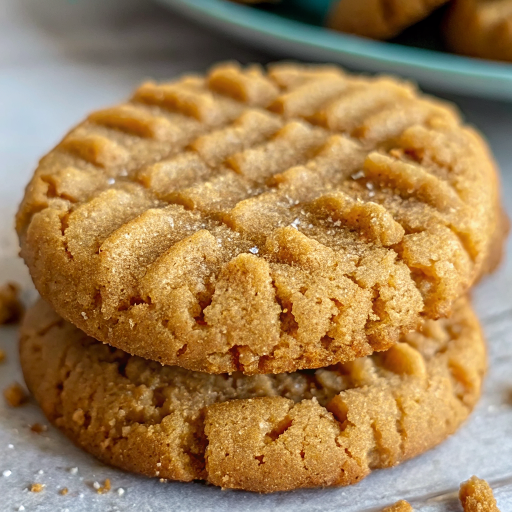 Perfect golden Old-Fashioned Peanut Butter Cookies with cross-hatch pattern