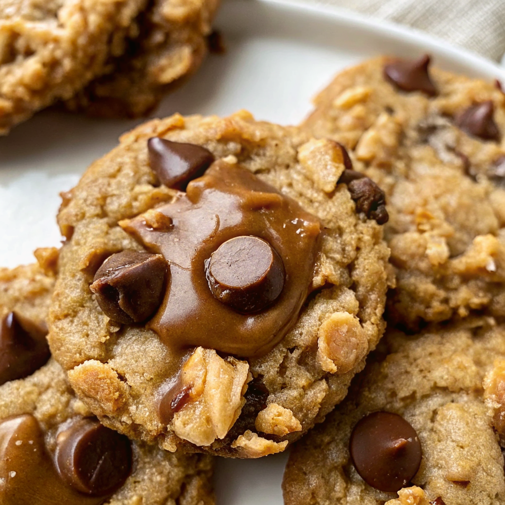 Final plated Peanut Butter Oatmeal Chocolate Chip Cookies showing their perfect golden brown color and chocolate chip distribution