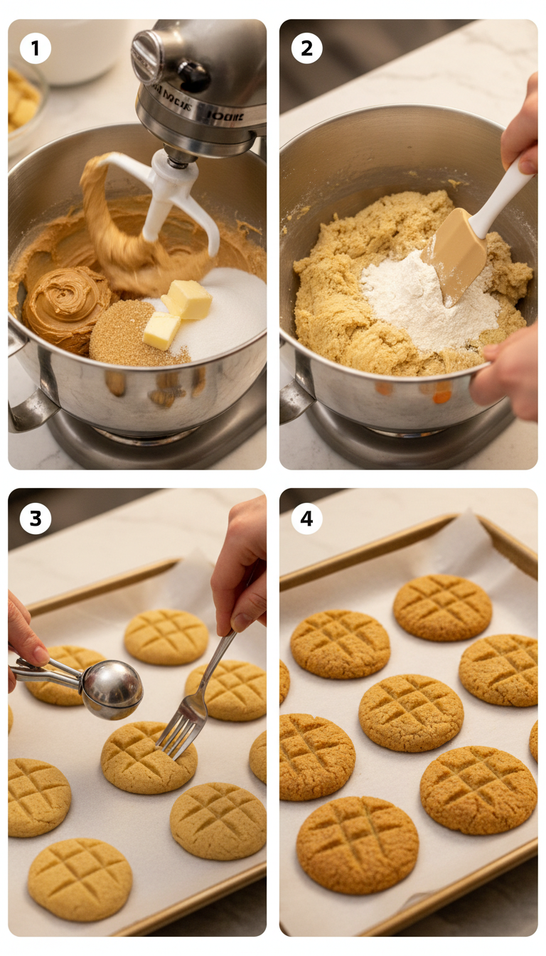 Step-by-step process of making Old-Fashioned Peanut Butter Cookies