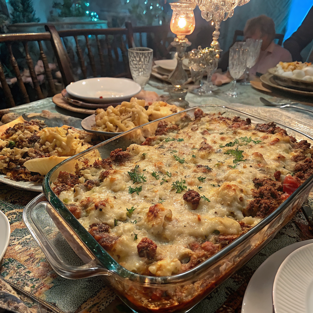 Perfectly golden Ultimate Shipwreck Dinner with visible layers and beautiful browning