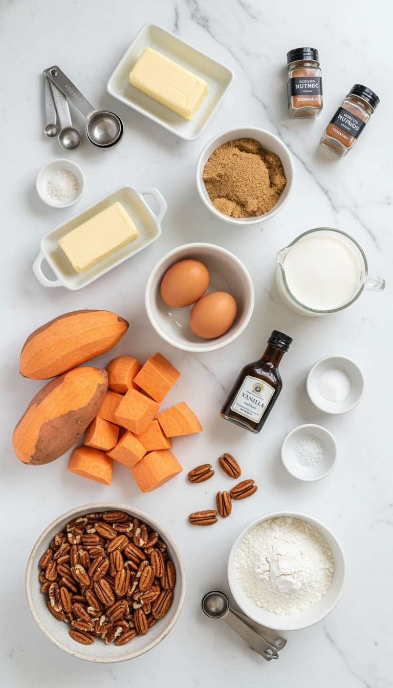 Fresh ingredients for Sweet Potato Casserole