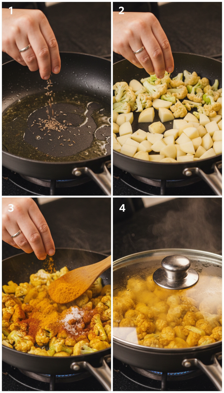 Step-by-step visual guide for preparing Easy Aloo Gobi Indian Spiced Potatoes Recipe