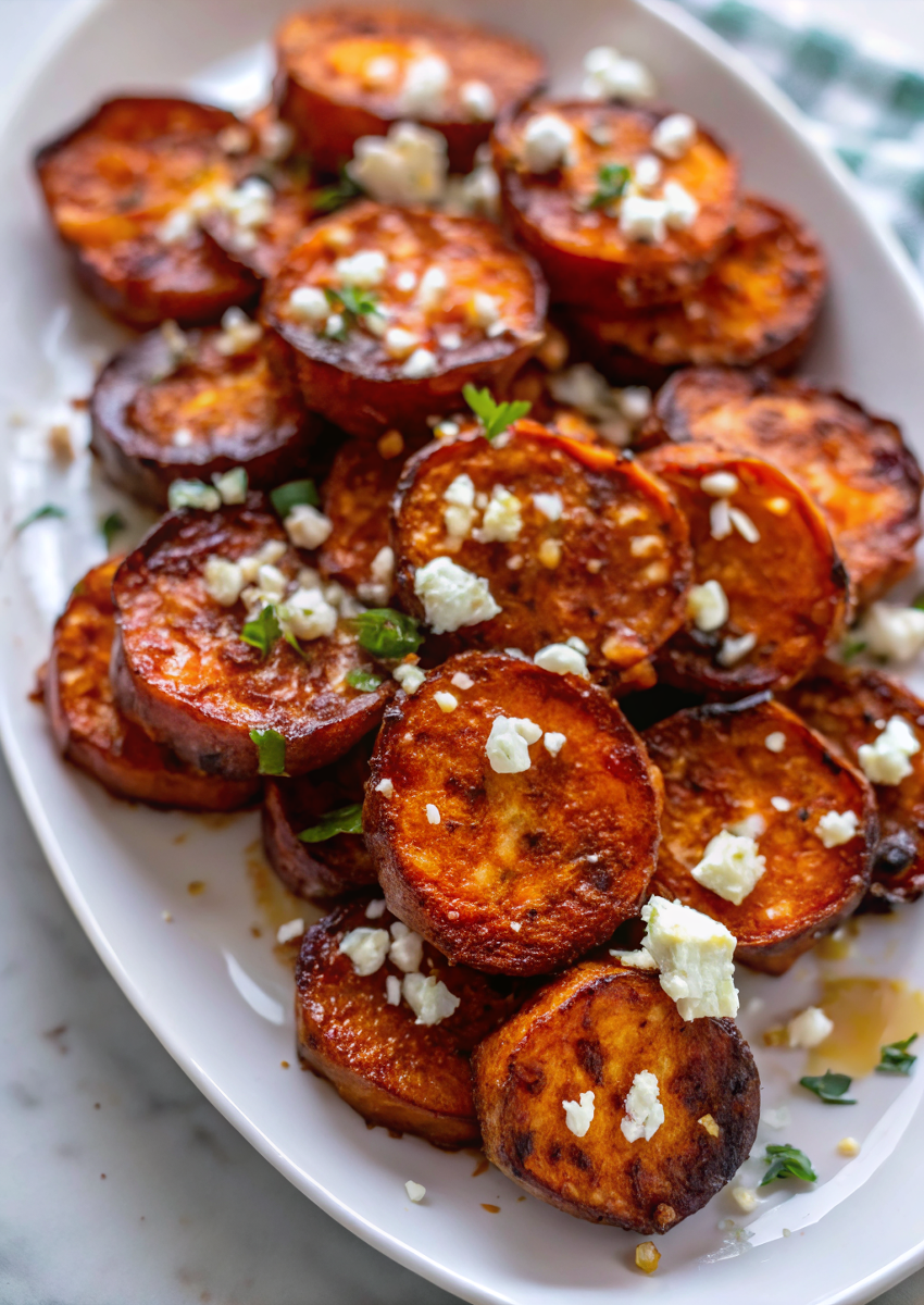Roasted Sweet Potato Rounds with Honey & Feta – Visual Perfection Roasted Sweet Potato Rounds with Honey & Feta – Visual Perfection