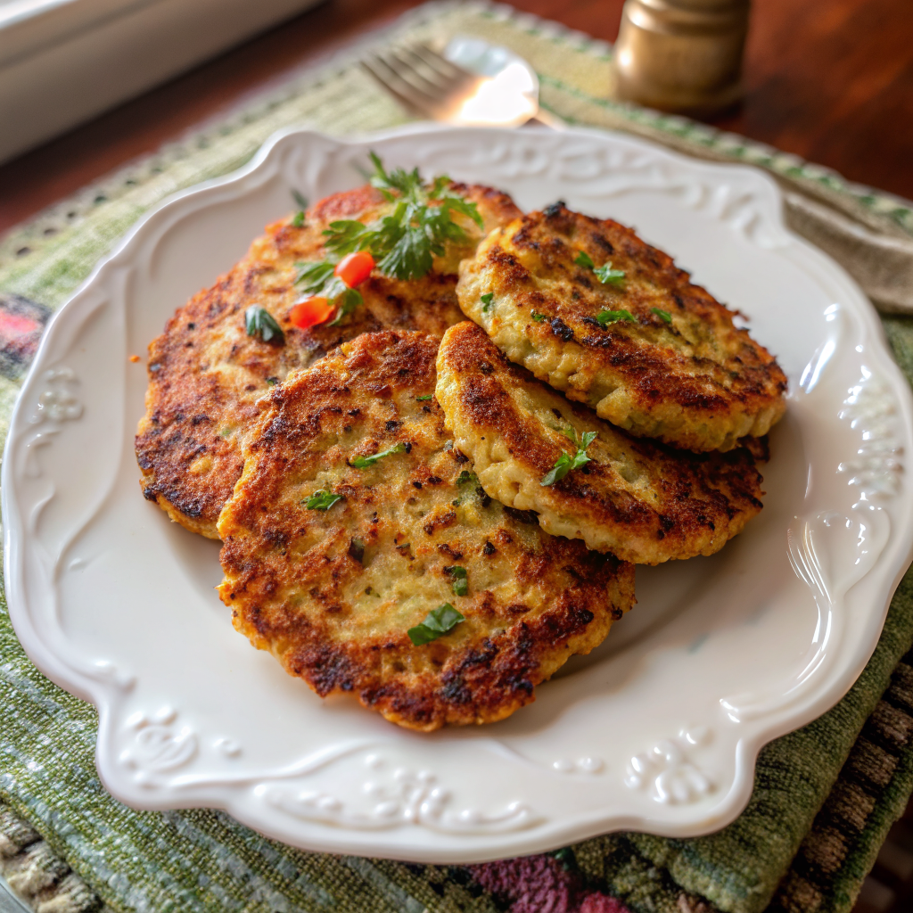 Beautifully plated savory red lentil pancakes garnished with fresh herbs and colorful accompaniments on an elegant white plate