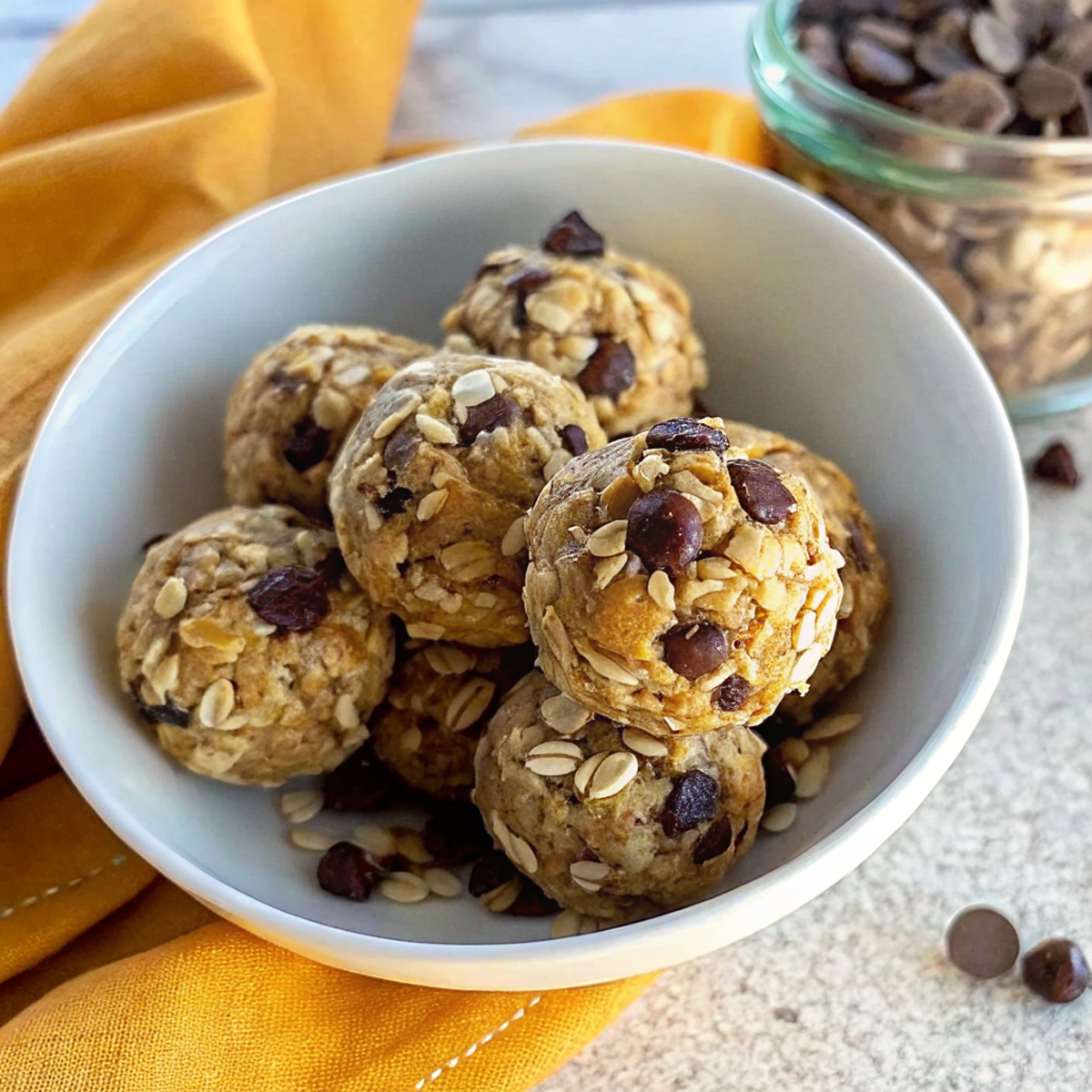 Beautifully arranged no-bake peanut butter oatmeal energy balls on elegant serving platter